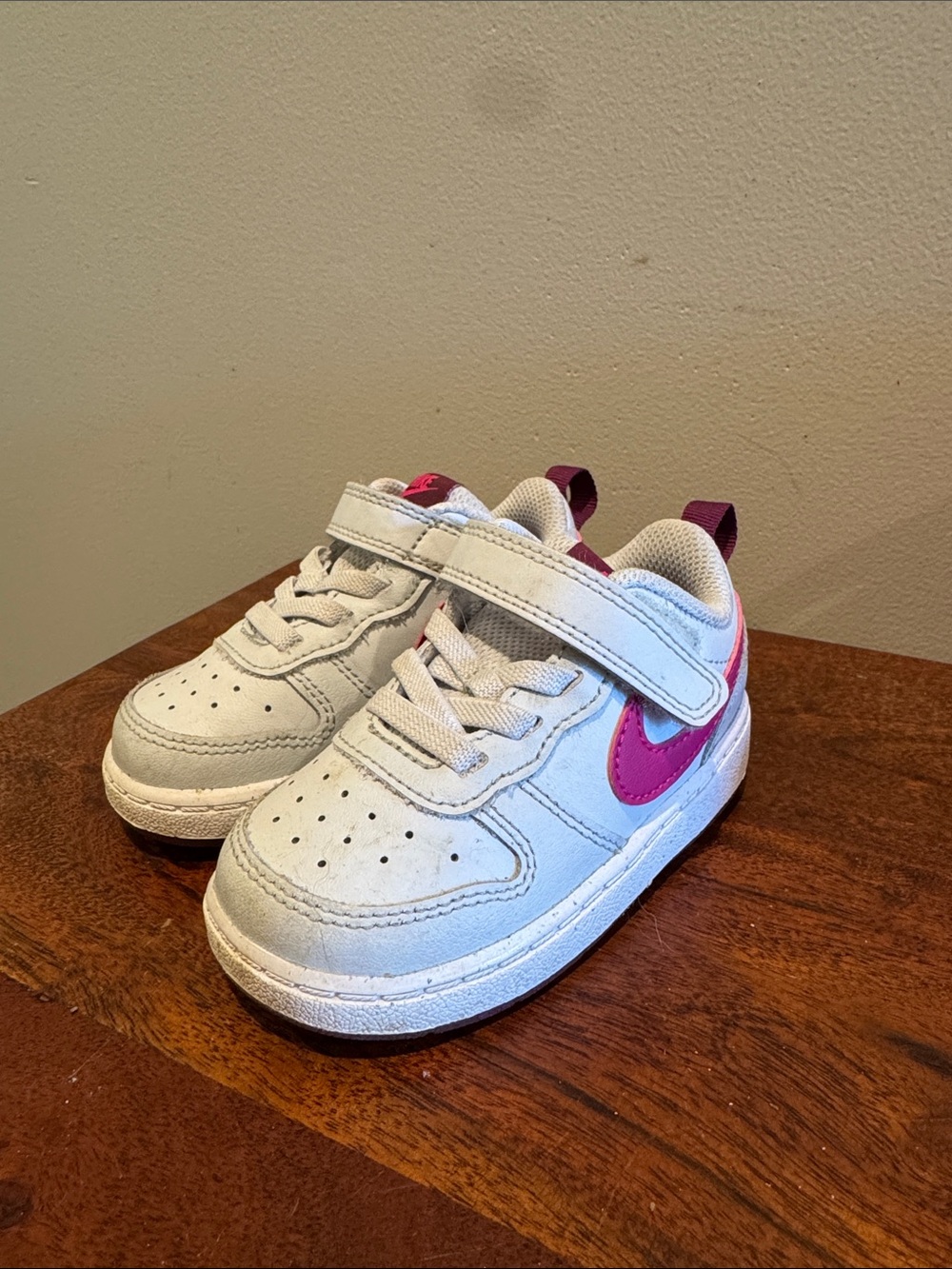 Kids Nike Grey and Pink Athletic Shoes with Secure Hook-and-Loop Strap